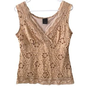 Vintage Y2K j.t.b. Tan Floral Lace V-Neck Tank Top Size Large